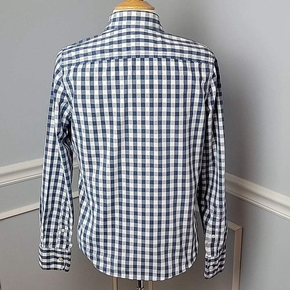 ABERCROMBIE Blue White‎ Gingham Muscle Fit Y2K Casual Preppy Button Down Shirt L